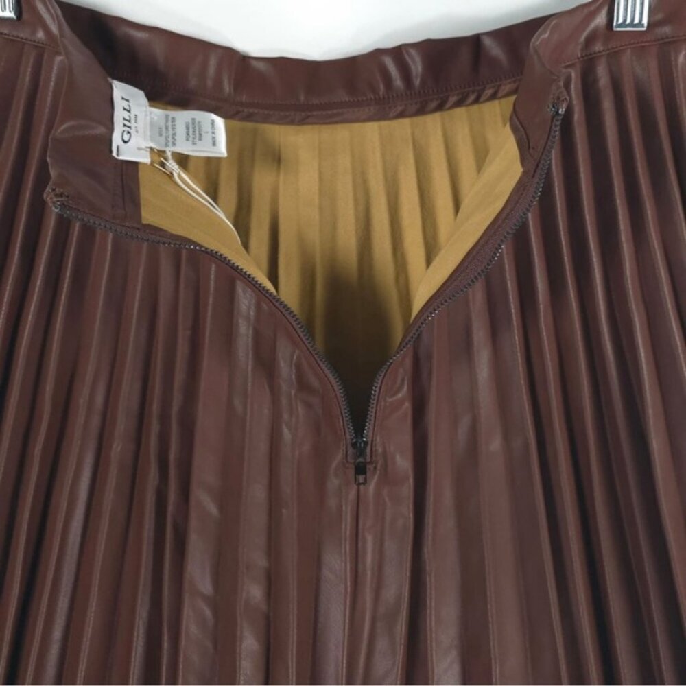 NWT GILLI Brown Faux Leather Pleated SEXY Mini Skirt STYLE JS2020 LARGE - Picture 12 of 13